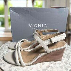 Vionic Emmy Supportive Wedge Sandals Leather Strappy Slingback Comfort Podiatris